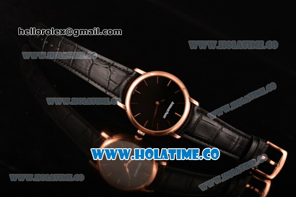 Audemars Piguet Jules Audemars Miyota 9015 Automatic Rose Gold Case with Black Dial and Stick Markers - Click Image to Close